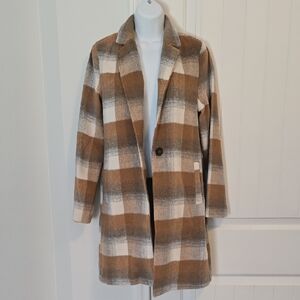 Plaid Trench Coat in Brown & Cream